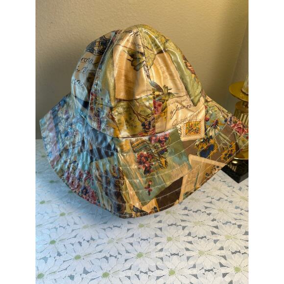 Vtg Nordic House Design Floppy Hat Vinyl Floral Vtg Design Sun Hat - Picture 3 of 7